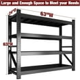 thumbnail image 2 of 63” W 3000LBS Storage Shelves 4 Tier Garage Shelving, Heavy Duty Adjustable Metal Shelves Unit, Easy Assembly Stable Shelving for Industrial, Warehouse, Basement, 63"W x 24"D x 63"H, Black, 2 of 8