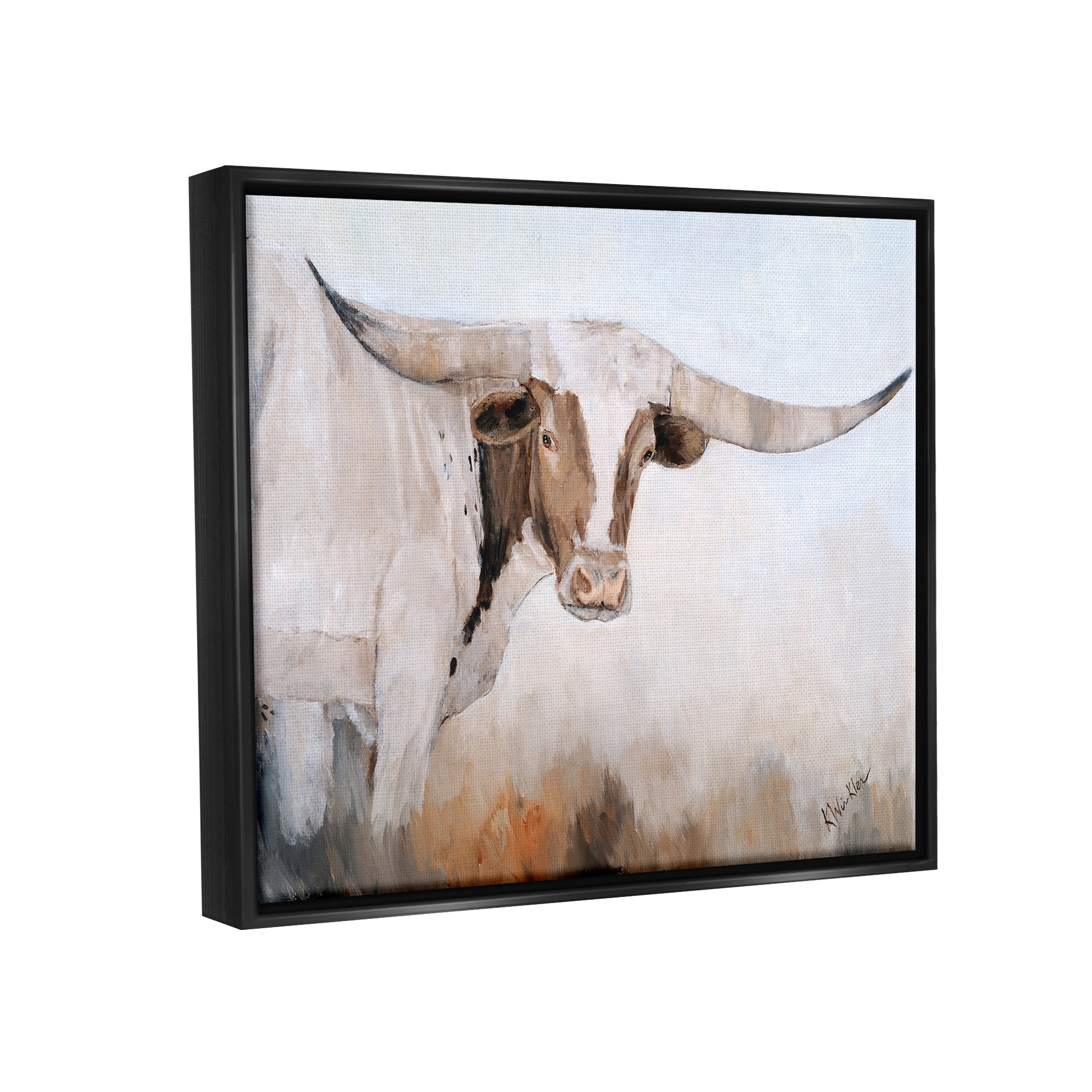 Stupell Farmhouse Cattle Longhorn Painting Animals & Insects Painting Black Floater Framed Art Print Wall Art