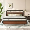 thumbnail image 2 of Allewie Walnut Queen Size Metal Platform Bed Frame with Wooden Headboard, Noise free, 2 of 7