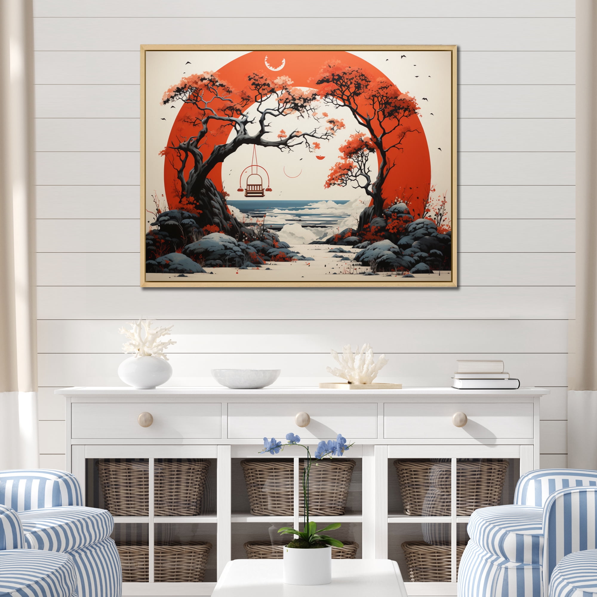 Designart Coastal Ocean Wall Art, Swing Papercut Japon Seaside