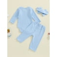 thumbnail image 5 of Nygoyerh Baby Girls 3 Piece Outfit 3M 6M 12M 18M Solid Color Playwear Ribbed Bodysuits Long Sleeves Romper + Elastic Pants + Headband Cute Newborn Infant Clothing, 5 of 7