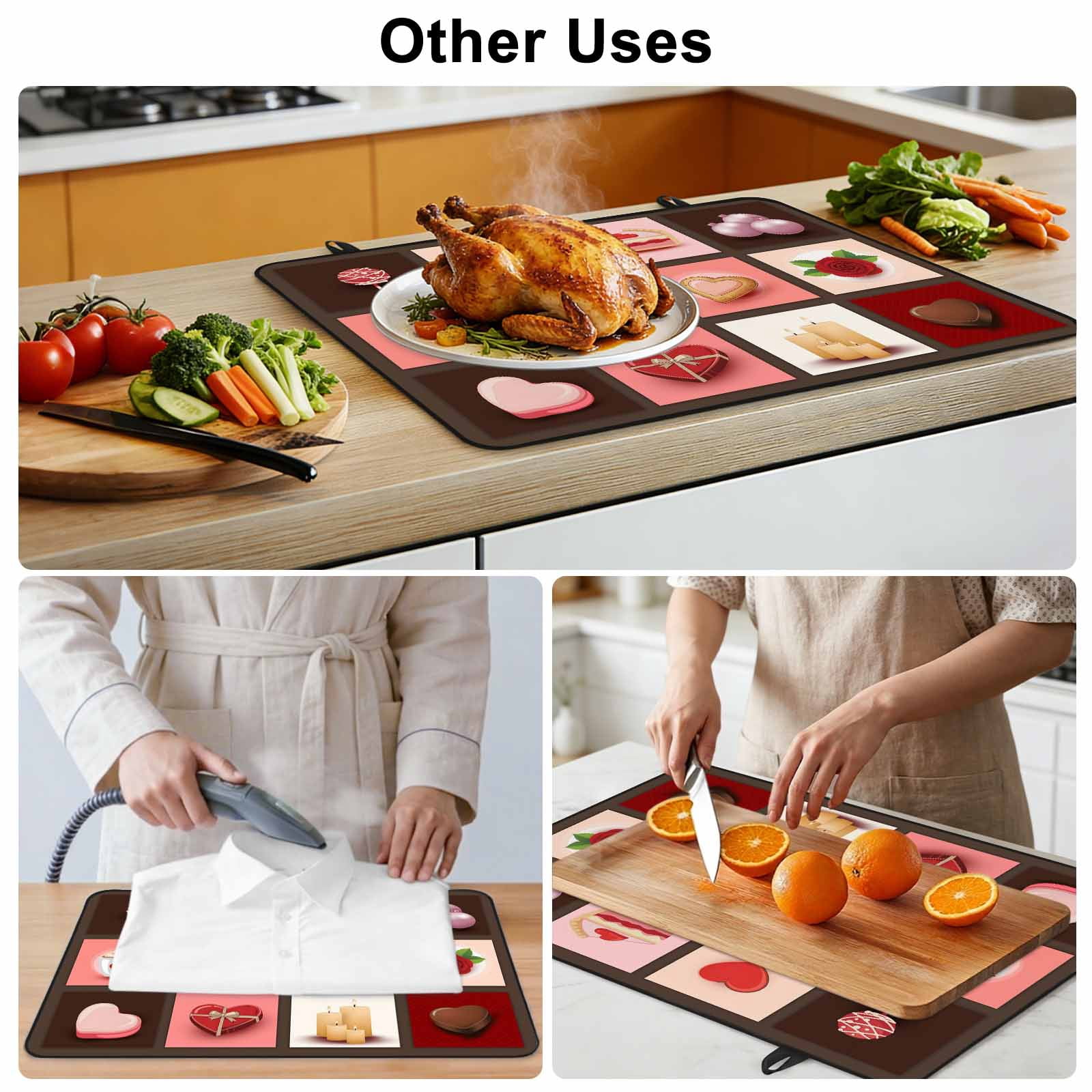Valentine's Day Stove Top Cover for Electric Stove, Heat-proof & Non Slip Glass Top Stove Cover Protector, Love Heart Chocolate Rose Plaid Kitchen Flat Cooktop Rubber Mat 24x21 Inches