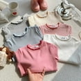thumbnail image 3 of Ruyang Girls Ruffle Long Sleeve Shirt Kids Half Crewneck Basic Layer Top Fall Winter Soft Cotton Thermal T-shirt, 3 of 6
