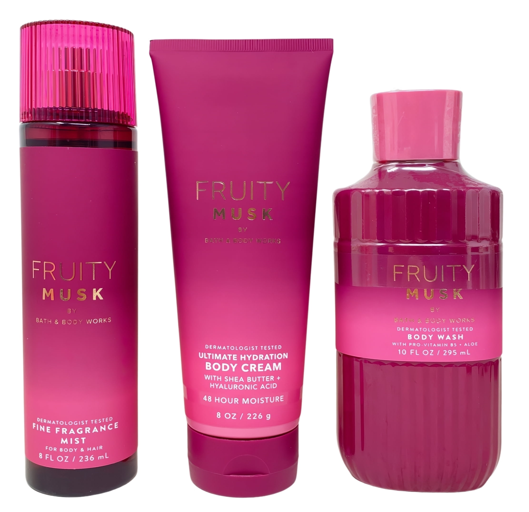 Bath & Body Works Fruity Musk Fine Fragrance Mist, Ultimate Hydration Body Cream and Body Wash with a Himalayan Salts Springs Bar Soap