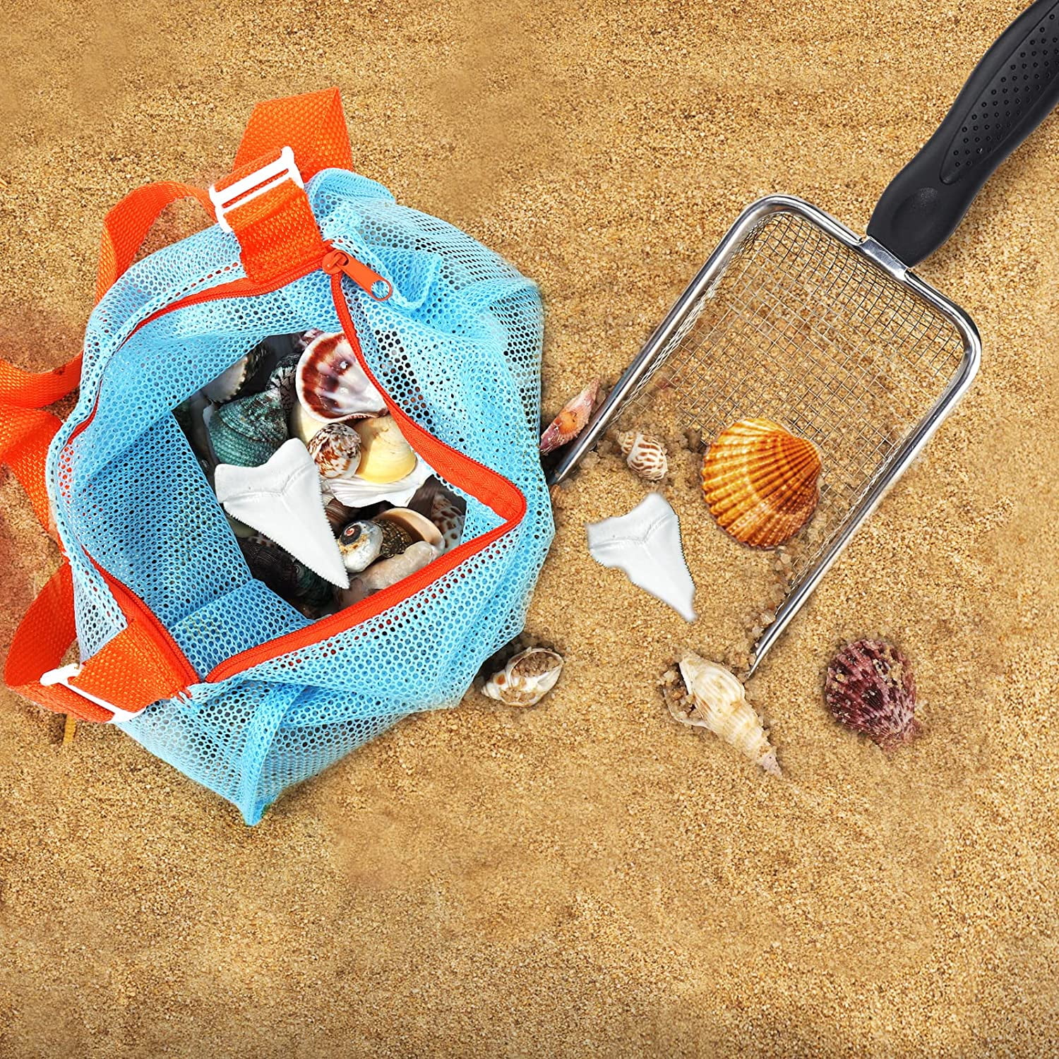 TOYMIS Beach Scoop, Shell Scoop, Mesh Scoop, Extra Long Adjustable Handle  Sand Beach Scoop Ice Fishing Scoop Skimmer Sand Scoops for Beach Sifter