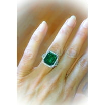 HeartsAndYou 4ct Natural Green Emerald & Diamond Ring Halo Split Shank 14k SOLID White Gold