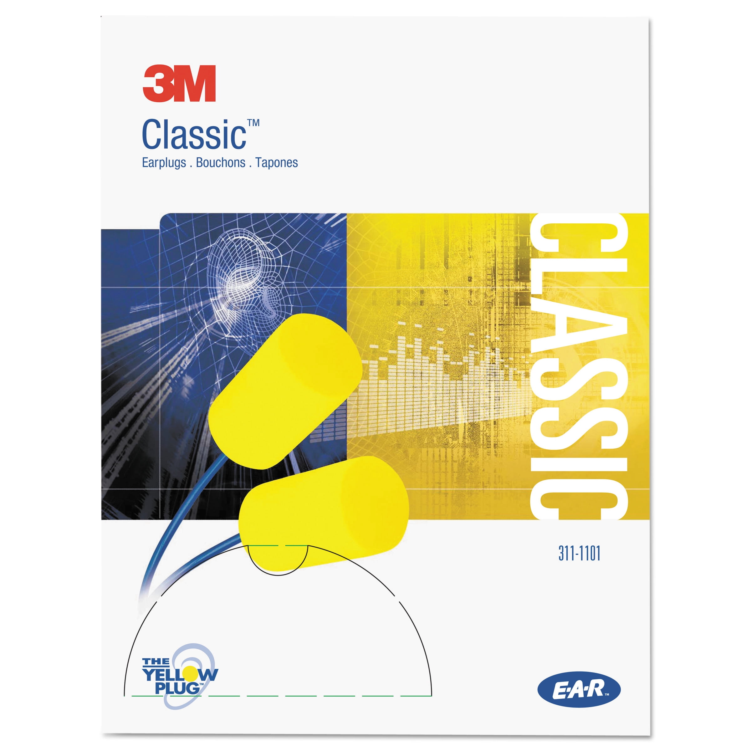 3M E-A-R Classic Corded Earplugs 311-1101, in Poly Bag