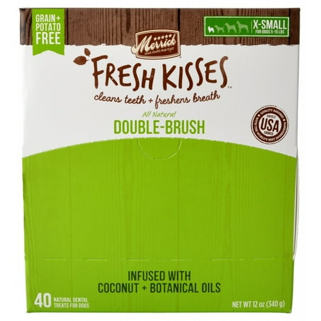 Double Treats - Merrick Fresh Kisses Coconut Oil Double-Brush Dental Treats - X-Small 40 Count