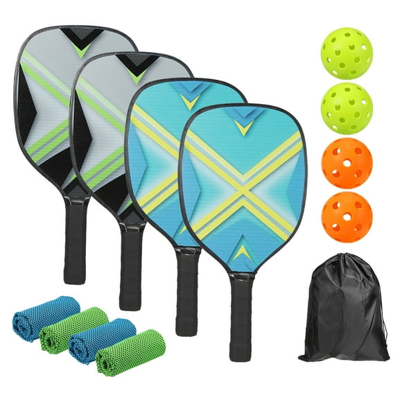 Pickleball Paddles Set with 4 Wood Pickleball Racket 4 Pickleball Balls 4 Cooling Towels & a Carry Bag