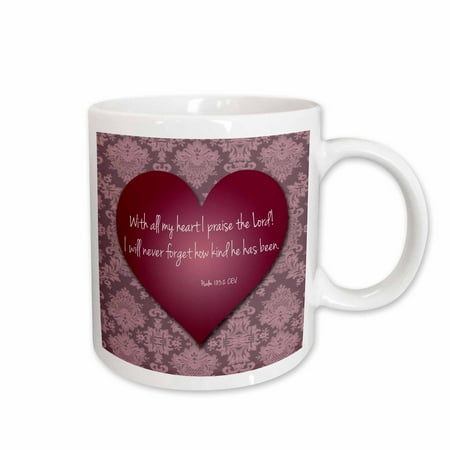 

3dRose Vintage Valentine Heart in 3d with Psalm 103 verse 2 on a Pink Lace texture background. Ceramic Mug 11-ounce