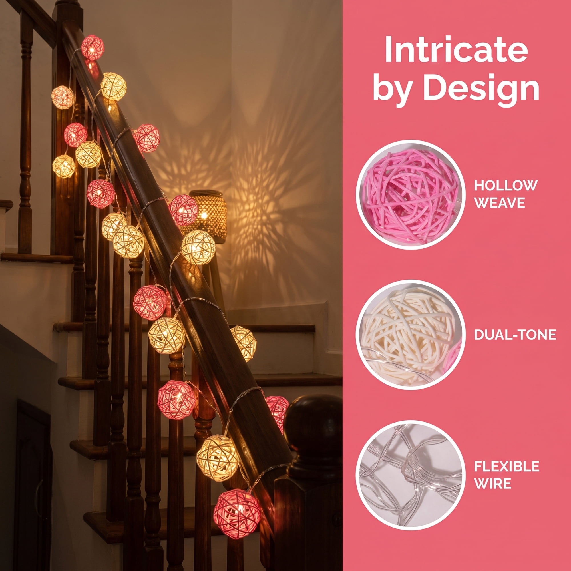 Unique Bargains Lights for Home Use with Flexible Design 6.6 ft Pink Battery Operated