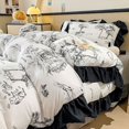 thumbnail image 1 of Elegant Bedding Set Hepburn Style Lace Floral Duvet Cover Bed Sheet Quilt Set Three Piece Set French Dormitory Wash Ins, 1 of 6