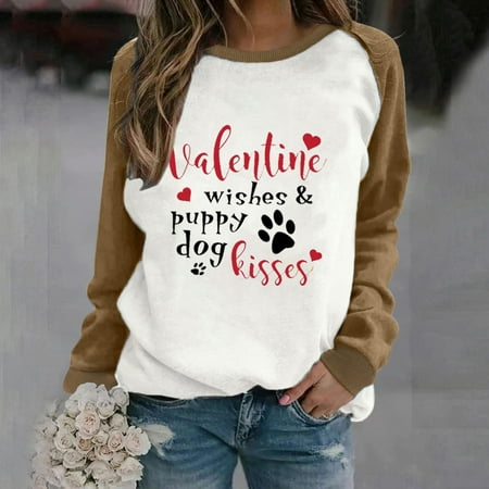 

Aueoeo Comfy Clothes for Women Oversized Workout Shirts for Women Women s Fashion Valentine s Day Printed Round Neck Loose Pullover Printed Sweatshirt Top
