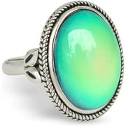 FUN JEWELS Vintage Style Antique Silver Plating Brass Oval Stone Color Change Mood Ring Size Adjustable