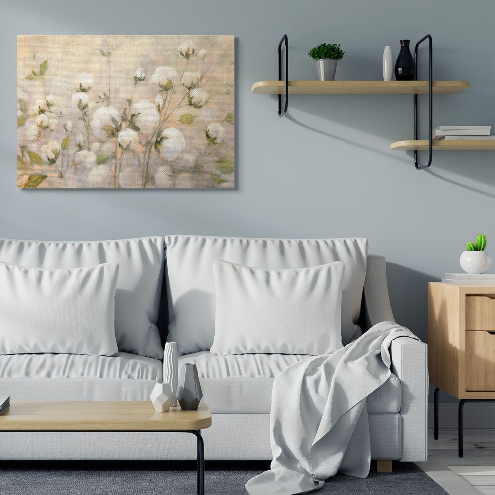 Stupell Industries Abstract Cotton Field Floral Country Beige Green Painting Canvas Wall Art Design by Julia Purinton, 36" x 48"