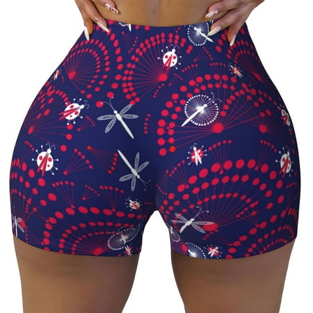 Workout Shorts Women  Dandelions Flowers With Dragonflies Biker Shorts for Women Running Gym Spandex Shorts Tummy Control