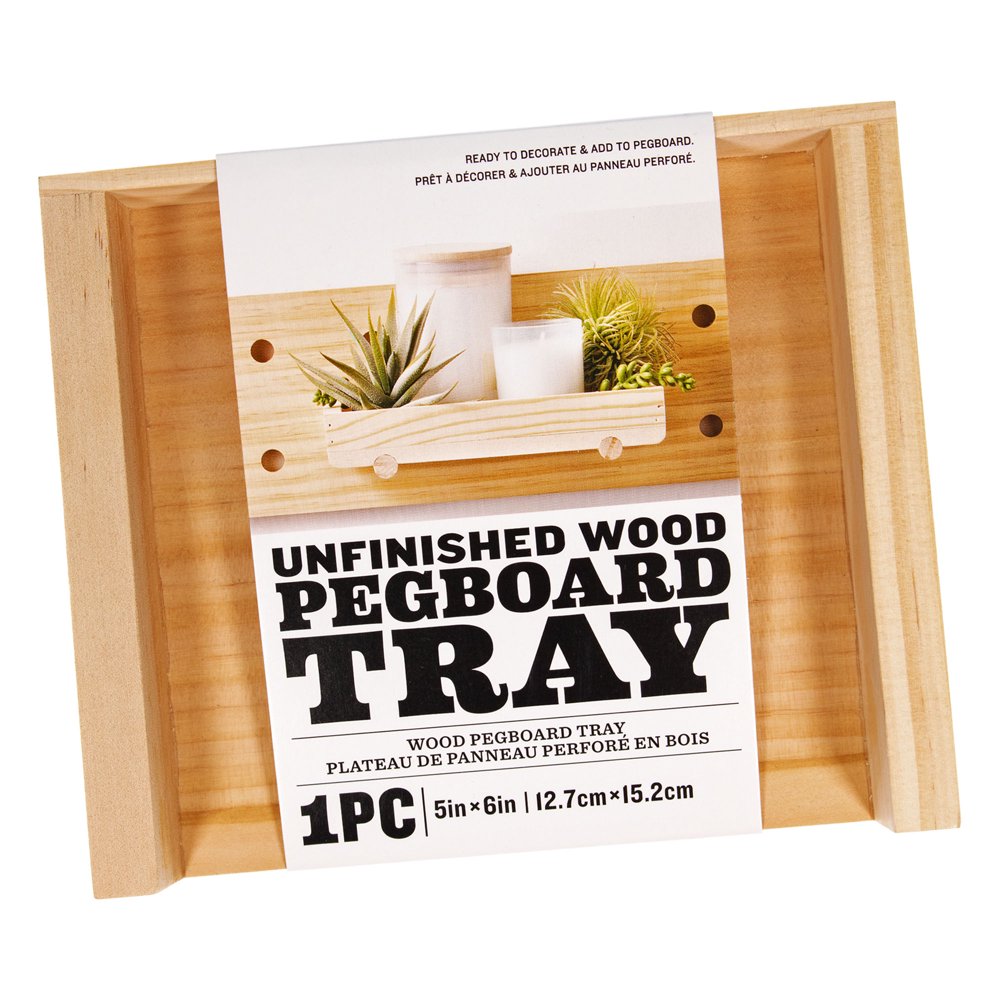 Craft County Wooden Pegboard Tray Multiple Sized Trays Unfinished Rectangular Shelf