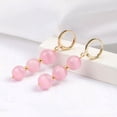 thumbnail image 4 of K-KED Nautal 8mm Pink Cat's Eye Opal Round Gemstone Beads Hook Dangle Earrings, 4 of 4