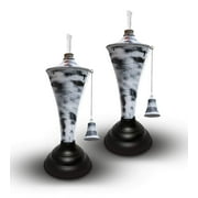 Legends Direct Set of 2, Oahu Premium Metal Tabletop Torches Outdoor, Tall- Tiki Style /w Snuffer, Fiberglass Wick & Large 35oz Oil Lamp for Deck, Patio, Lawn, Garden, Luau (Whitewash)