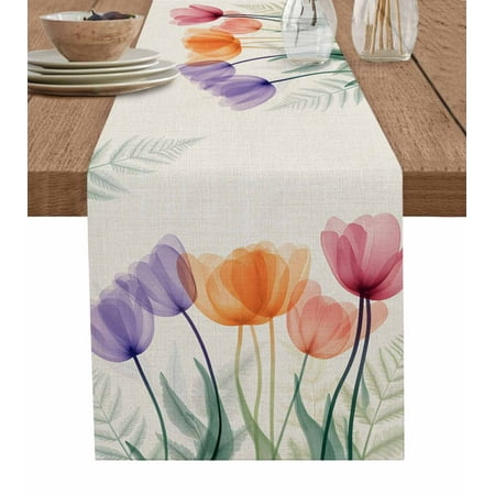 

Table Runner Dresser Scarf 13 x 90 Inch Spring Retro Orange Purple Red X-ray Tulips Flower Leaf Table Runners Non-Slip Heat Kitchen Dining Table Decor for Indoor Outdoor Home Party Decoration
