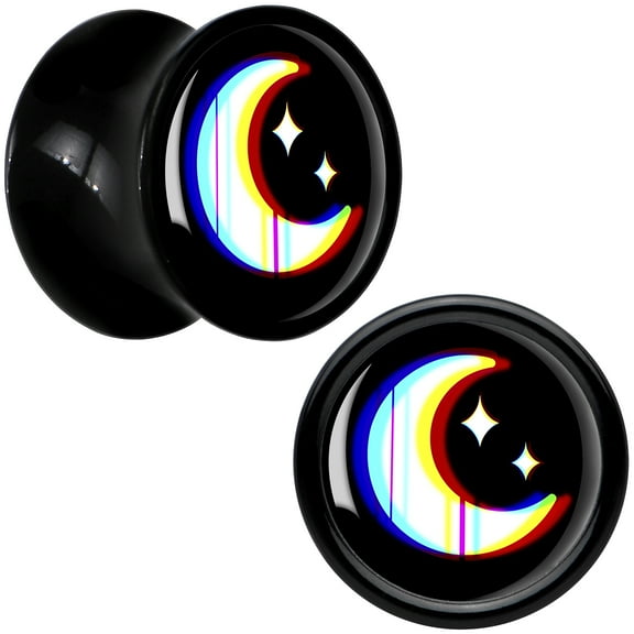 Body Candy 0 Gauge 2PC Black Acrylic Chromatic Moon Saddle Plugs Double Flare Plug Ear Plug Gauges 8mm