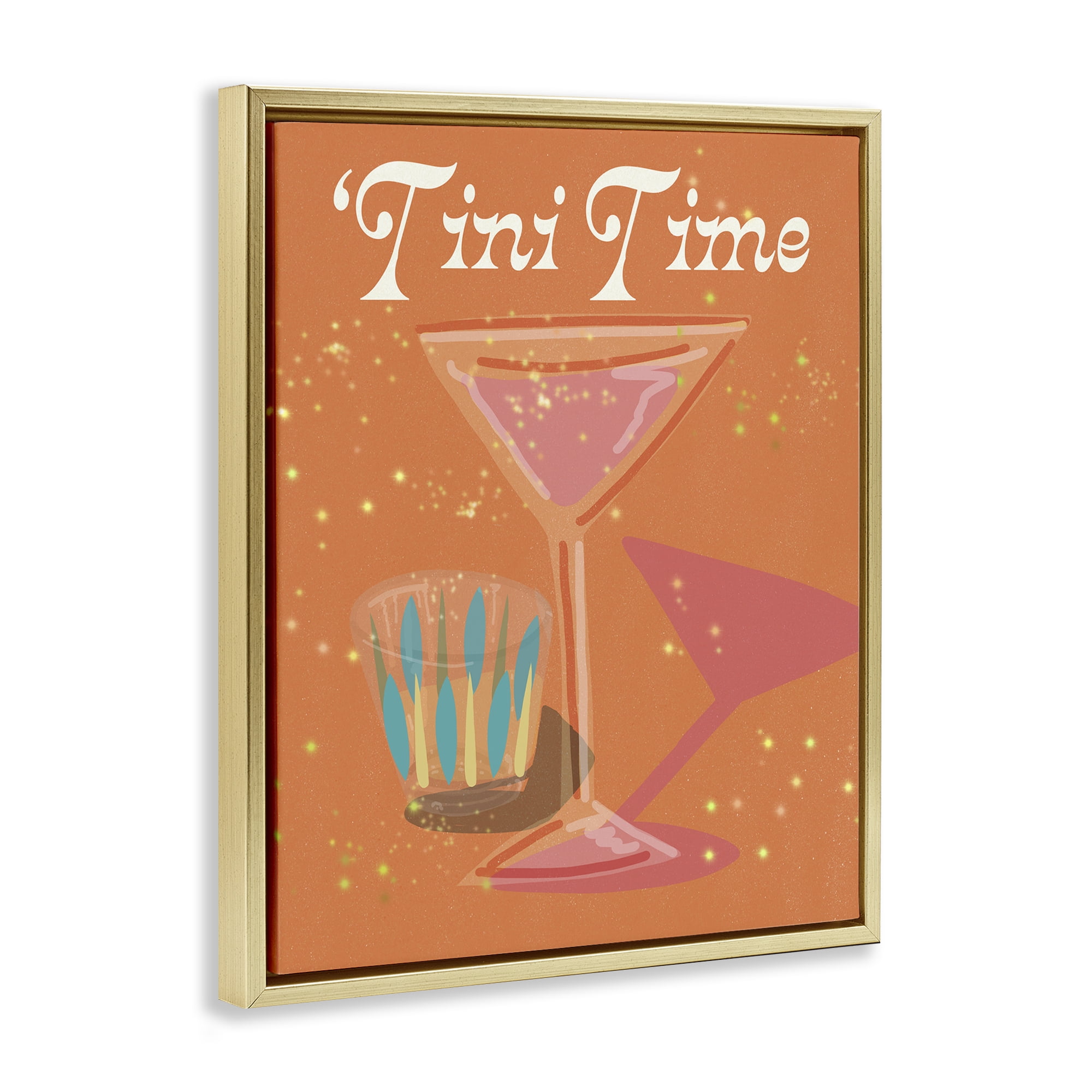 Stupell Industries Tini Time Cocktail Food & Beverage Painting Gold Floater Framed Canvas Art Print Wall Art, 25 x 31