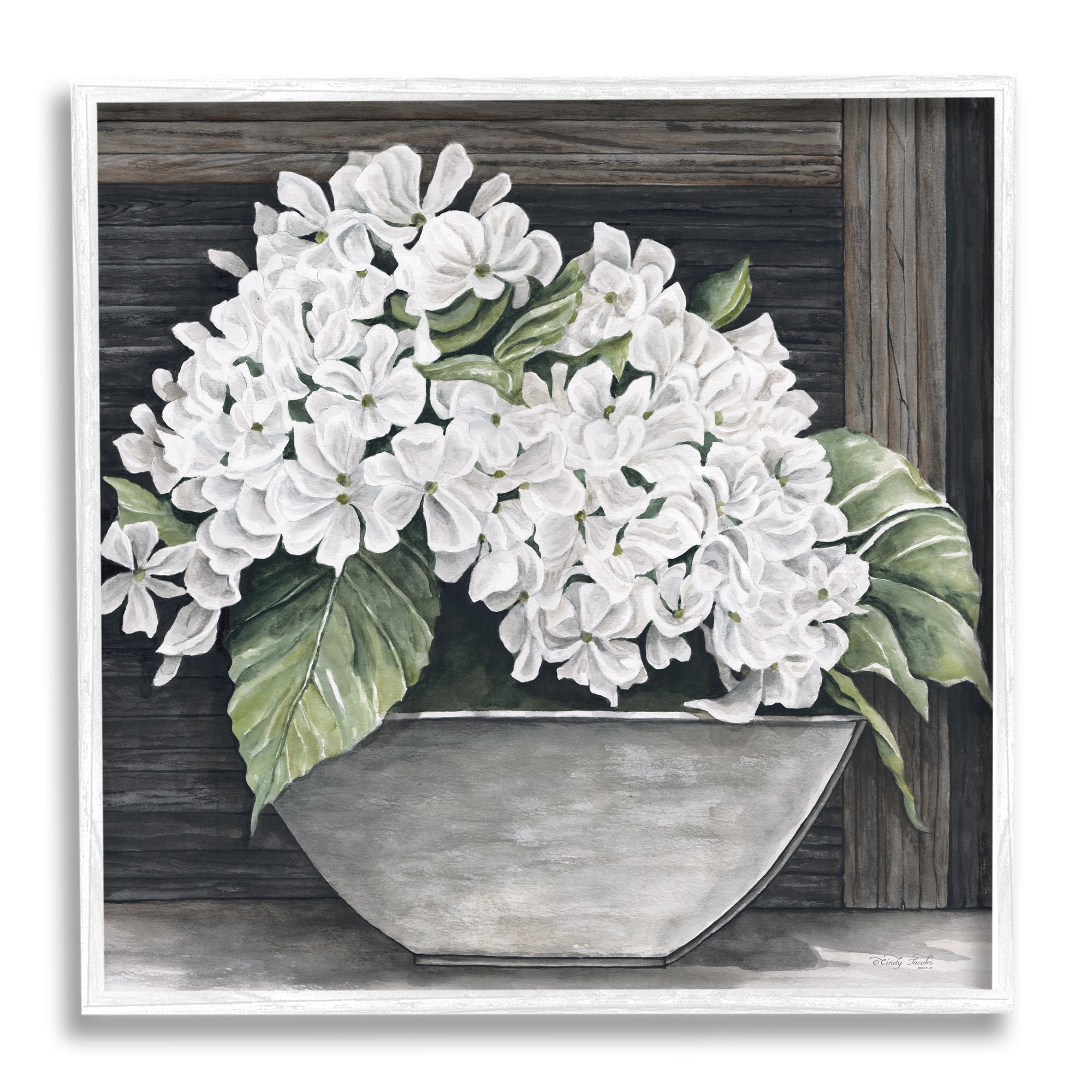 Stupell Industries White Geranium Flower Planter Rustic Country Scene Painting White Framed Art Print Wall Art, Design by Cindy Jacobs