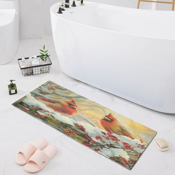 Cardinals Bird on Garden Fence Bath Mat 39x20 Non-Slip Bathroom Rugs Absorbent Soft Plush Quick Dry for Tub Shower Kitchen Home Decor