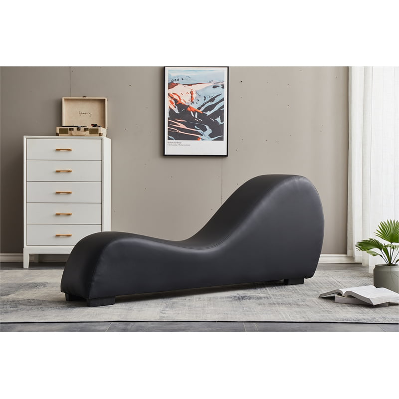 Pemberly Row Yoga Chaise Lounge, Sofa Couch for Bedroom, Easy to Clean Faux  Leather Chair, Black - Walmart.com