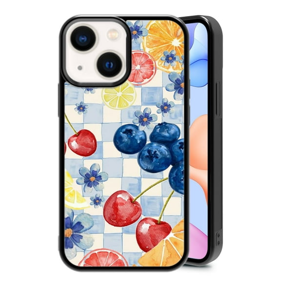 Fruit Flower Cherry for iPhone 13 Mini Case, Cute Aesthetic Art Shock-Absorbent Protective,Black