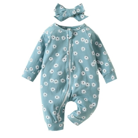 

Capreze Crew Neck Playsuit Long Sleeve Bodysuit Newborn Baggy 2Pcs Set Playing Zip Up Jumpsuit Blue 70cm