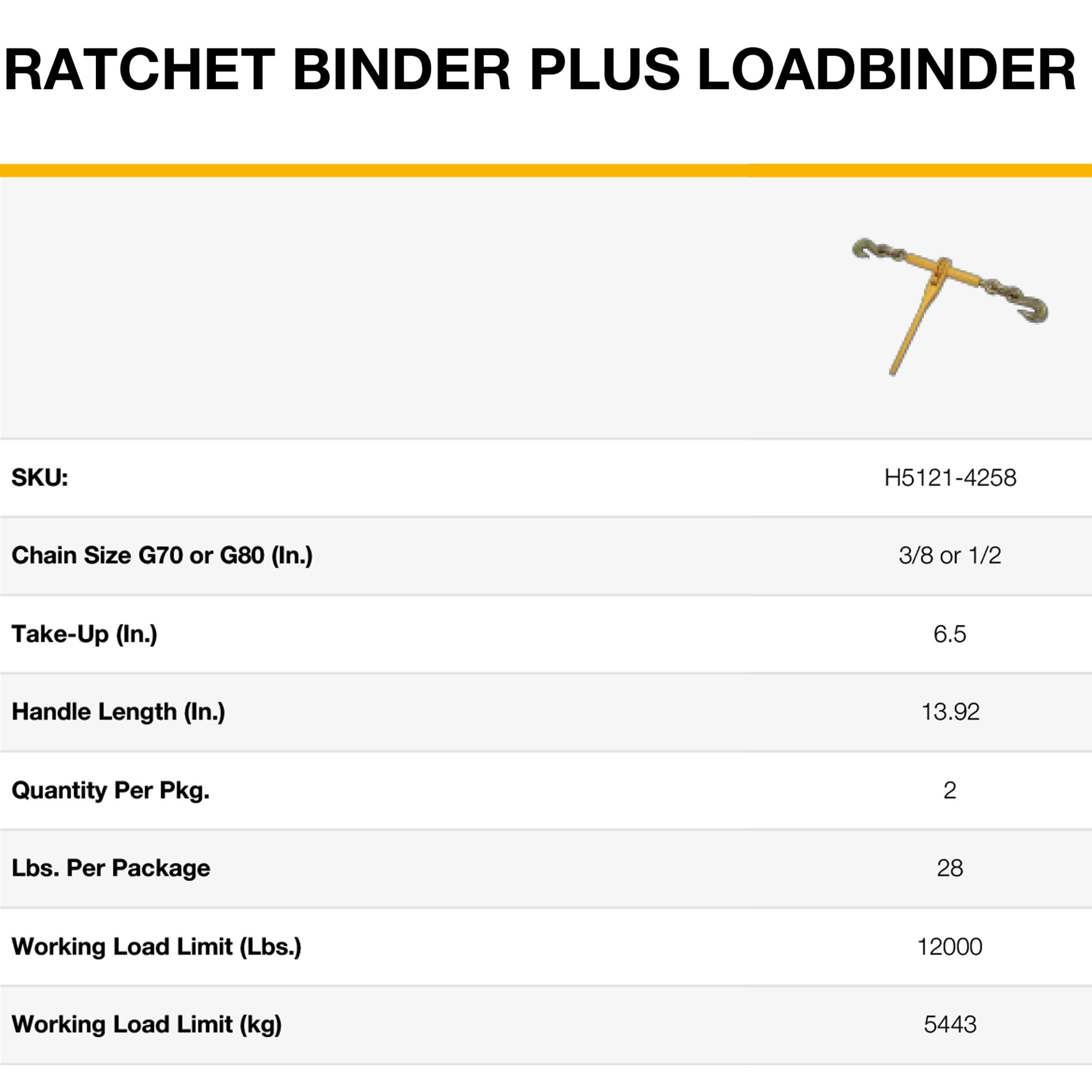 3/8"- 1/2" Ratchet Binder Plus Loadbinder, 2 Pack, Peerless Chain, #H5121-4258