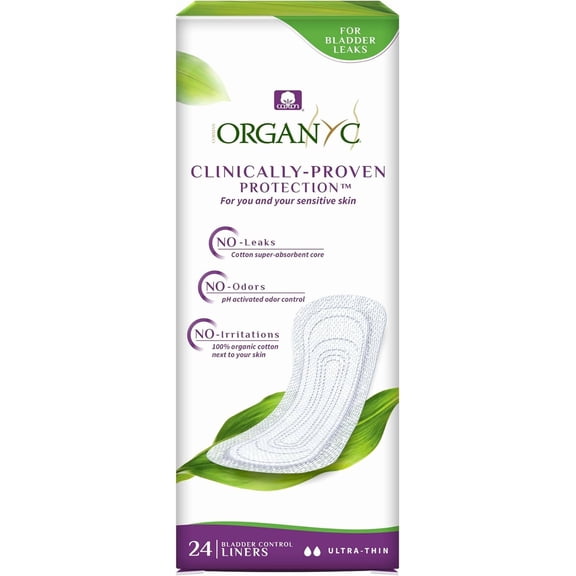 100% Organic Cotton Inside and Out Light Incontinence Liners for Bladder Leakage Control, FSA/HSA Eligible, Ultra Thin, Light w, 24 Count