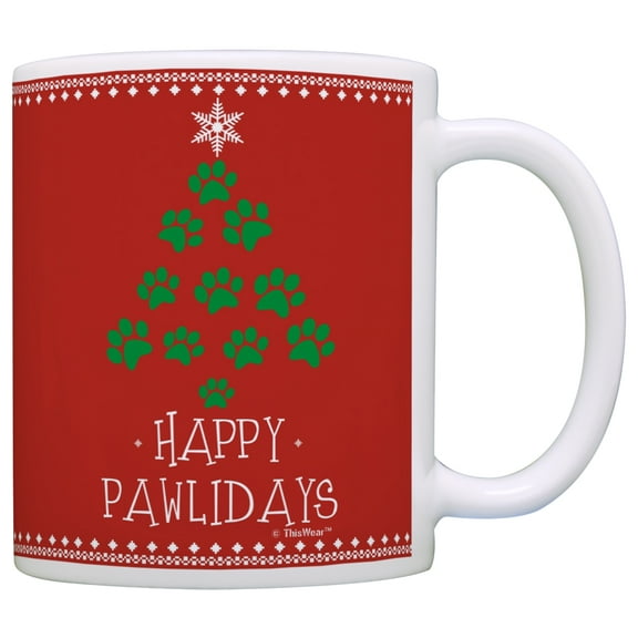 ThisWear Cat Mom Gifts Happy Pawlidays Cat Christmas Gifts for Cat Lovers Cat Gifts for Women Cat Gifts for Men 11 ounce Coffee Mug Red