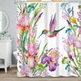 thumbnail image 2 of 72x72 Inch Flower Hummingbird Shower Curtain Watercolor Pink Floral Blooming Bird Natural Plants Botanical Shower Curtains for Bathroom Decor Waterproof Polyester with Hooks, 2 of 6