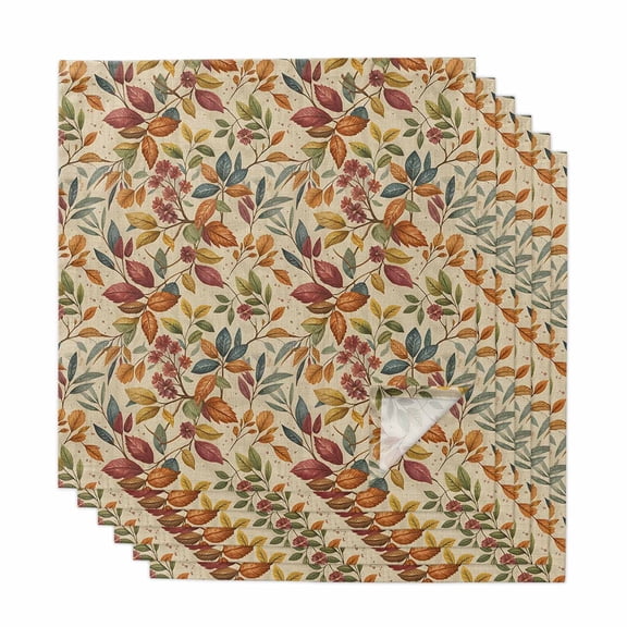 Fall Leaves Cloth Napkins, Farmhouse Beige Botanical Leaf Autumn Washable and Reusable Dinner Napkins Set of 6, Table Napkin for Kitchen Party Birthday Wedding Hotel Housewarming 20"x20"