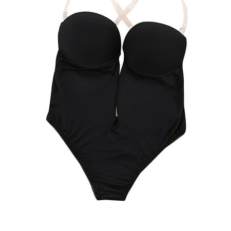 

Juntful Women Bodysuit Lingerie Deep V Bodysuit with Bra Transparent Shoulder Strap