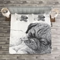 thumbnail image 3 of Ambesonne Pug Quilted Bedspread Set 3 Pcs, Pug Little Chick Hand Drawn, Queen Size, Charcoal Grey White, 3 of 3