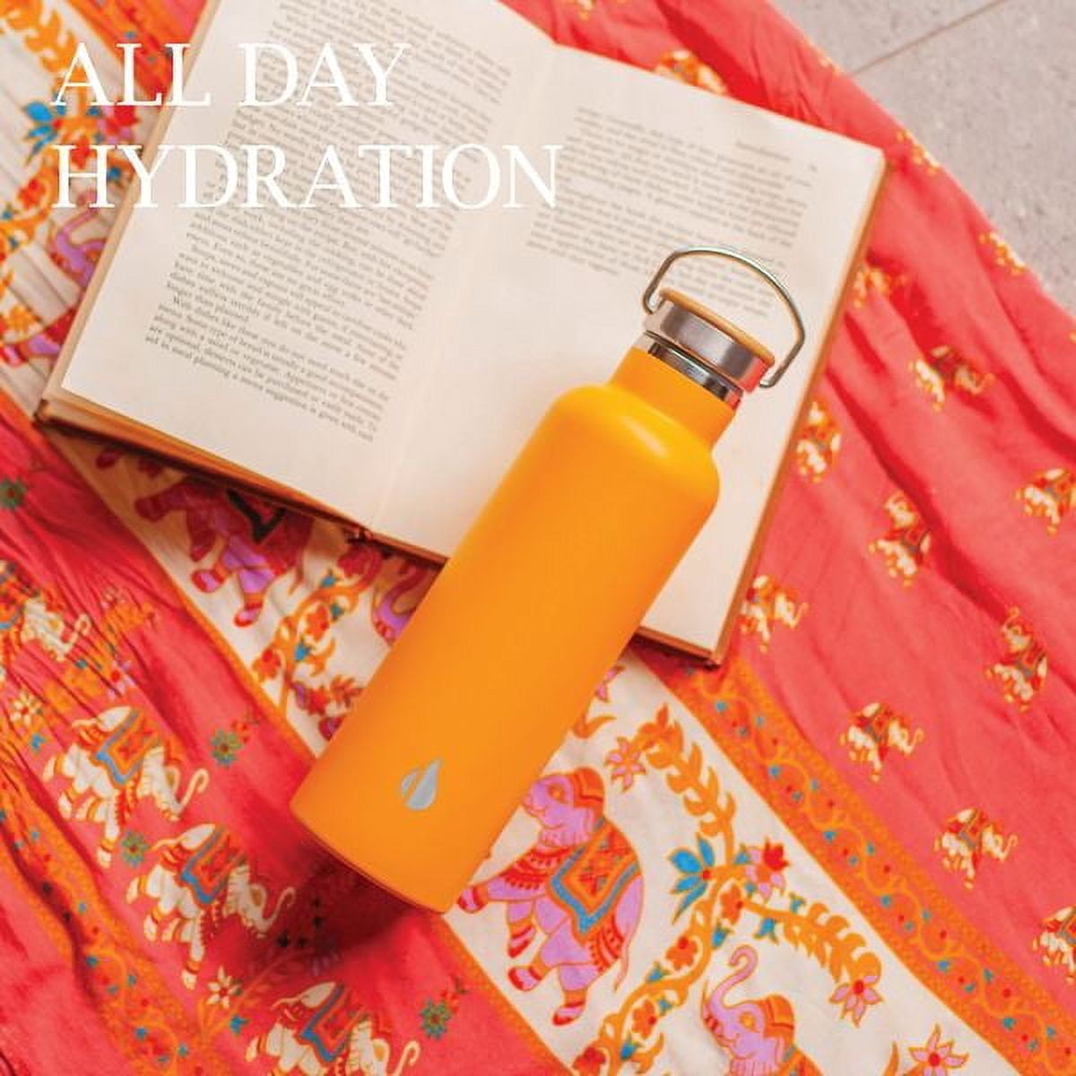 Elemental Classic Insulated Water Bottle, Leak Proof Thermos Water Bottle with Bamboo Lid and Metal Ring, Reusable Insulated Stainless Steel Water Bottle, 25oz Citrus