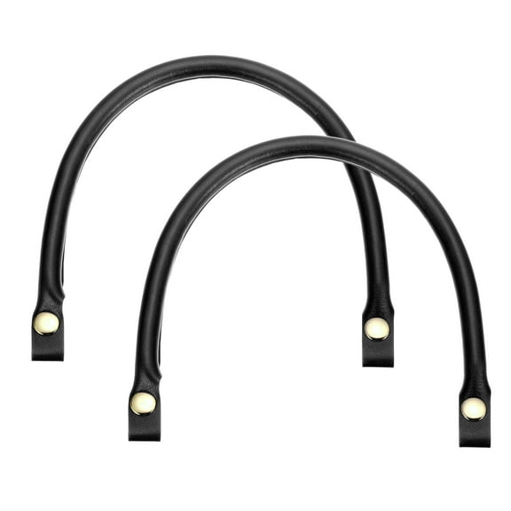 2Pcs PU Leather Purse Handles, 0.6" x 16" Short Bag Purse Bag Straps with Gold Button Bag Making Supplies, Black