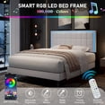 thumbnail image 4 of VanAcc Queen Size Bed Frame with LED Headboard, Linen Button Tufted Upholstered Platform Bed with USB Charging Station, Slats Support, White, 4 of 7