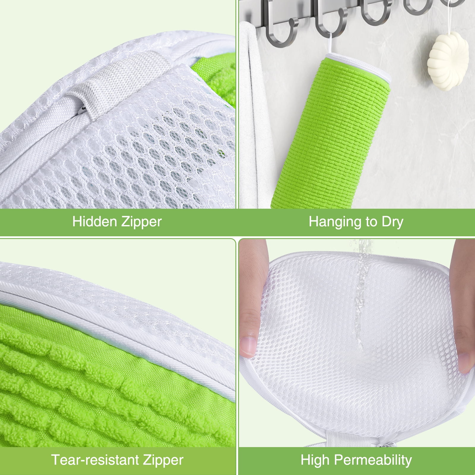 Avoalre Shoe Laundry Bag, Fluffy Fibers 360° Cleaning Shoe Washing Bag with Dry Net Bag, Top Hidden Zipper, Durable & Reusable for Sneakers