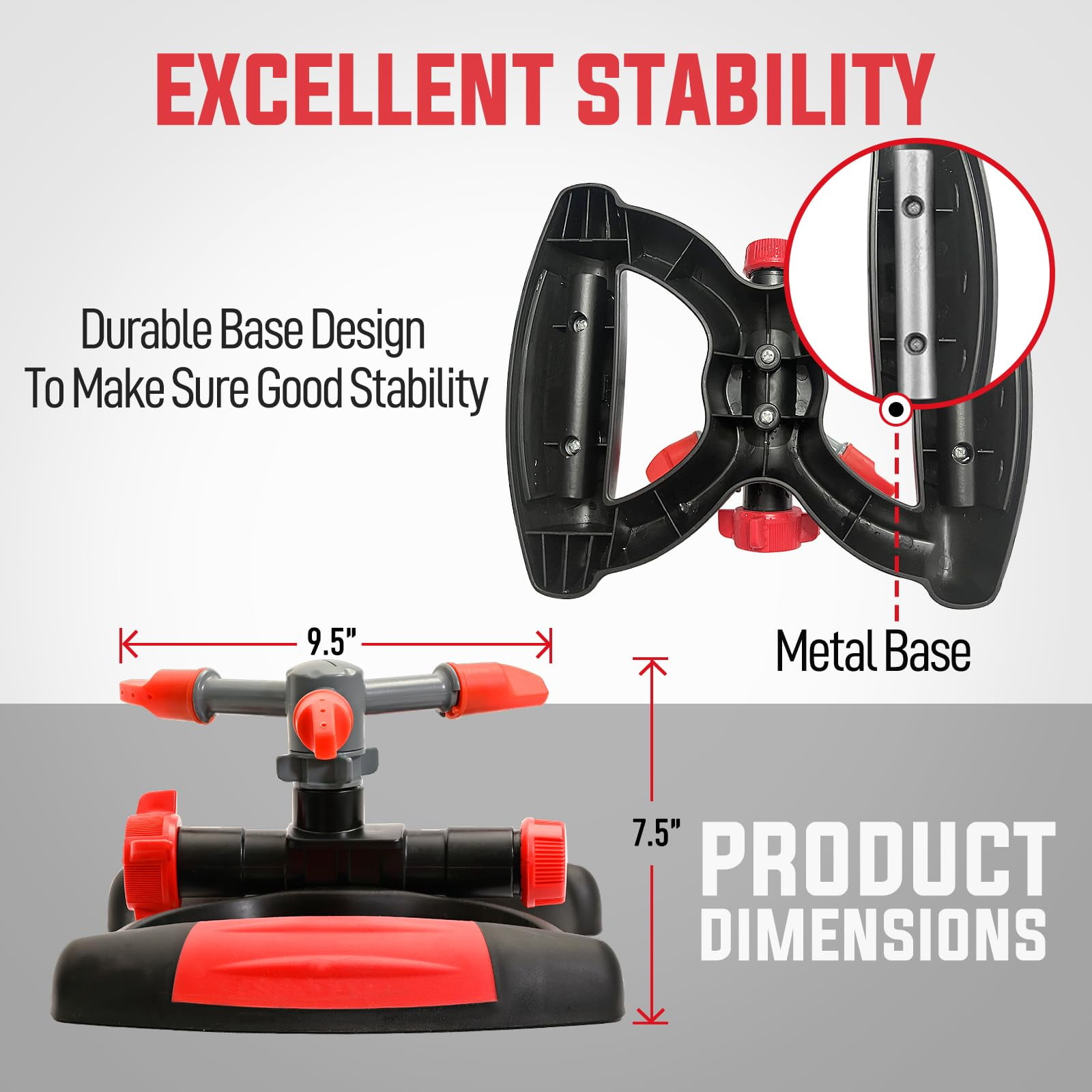 YAMATIC Lawn Sprinkler, Automatic 360 Degree Rotating Large Area 3 Arm Sprayer