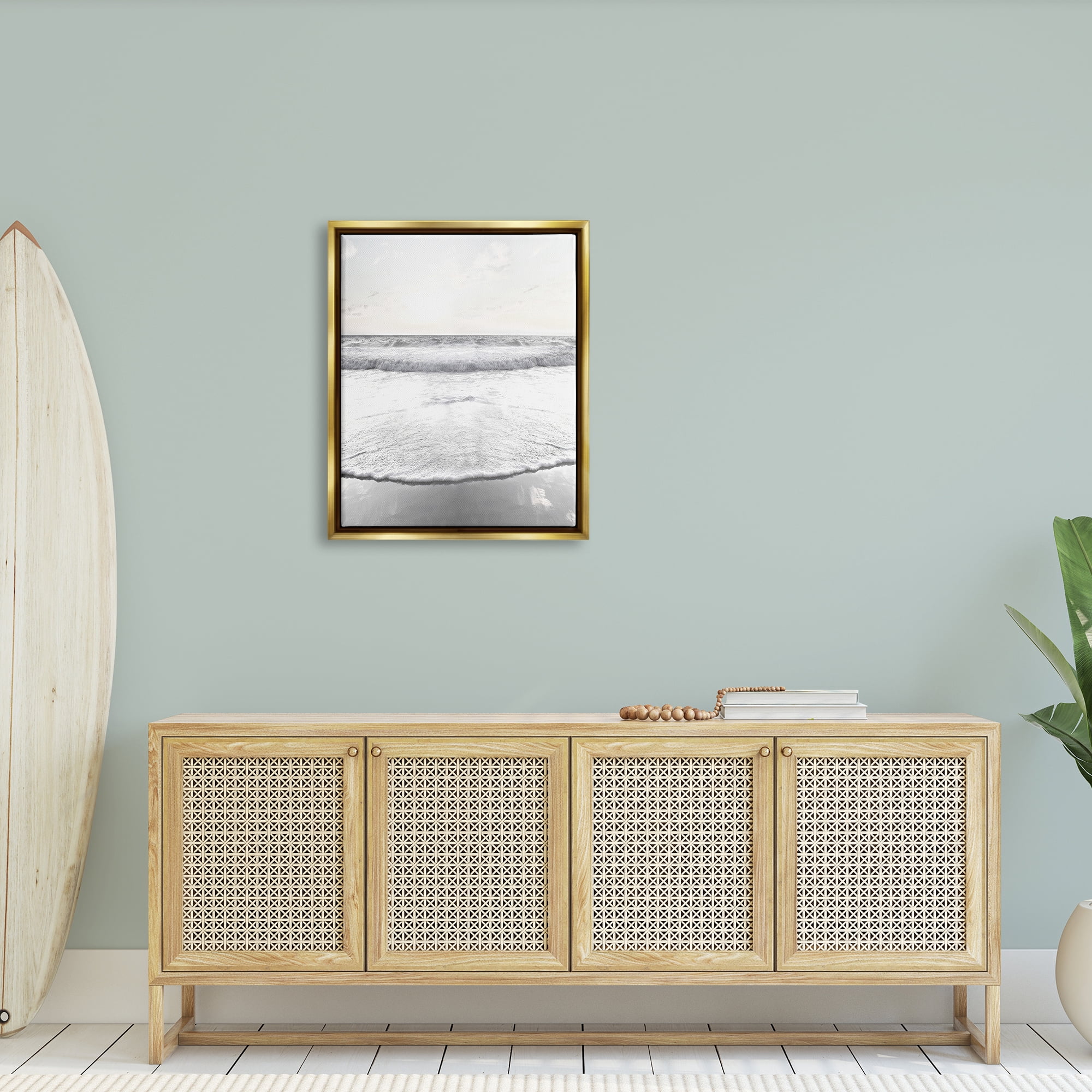 Stupell Industries Ocean Water Waves Rushing Shoreline Sunny Scene Photograph Metallic Gold Floating Framed Canvas Print Wall Art, Design by Natalie Carpentieri
