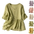 thumbnail image 1 of QIPOPIQ Button Down Shirt Women Cotton Short Sleeve Blouses Crew Neck Collared Button Up Summer Beach Tops Clearance, 1 of 6