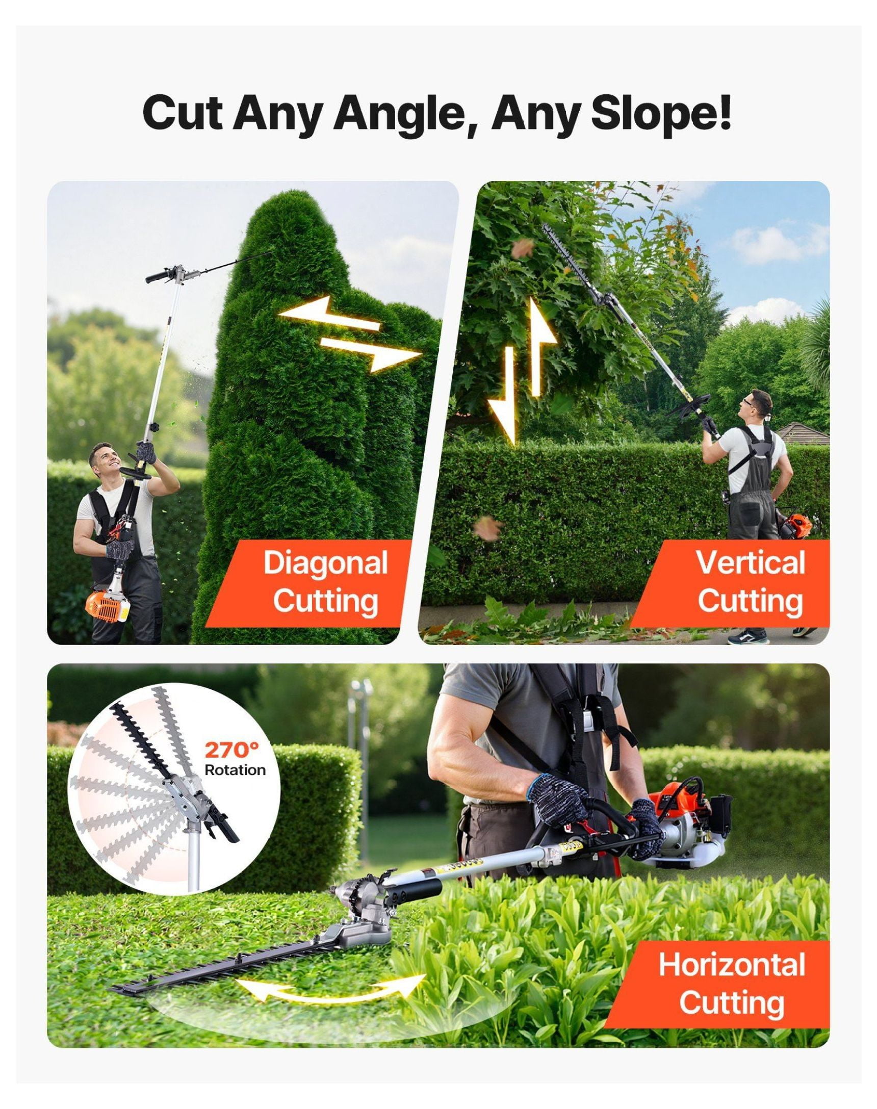 Gas Hedge Trimmer 26cc 4-in-1 Multi-Tool - String Trimmer, Edger, Brush Cutter Set with Safety Gear