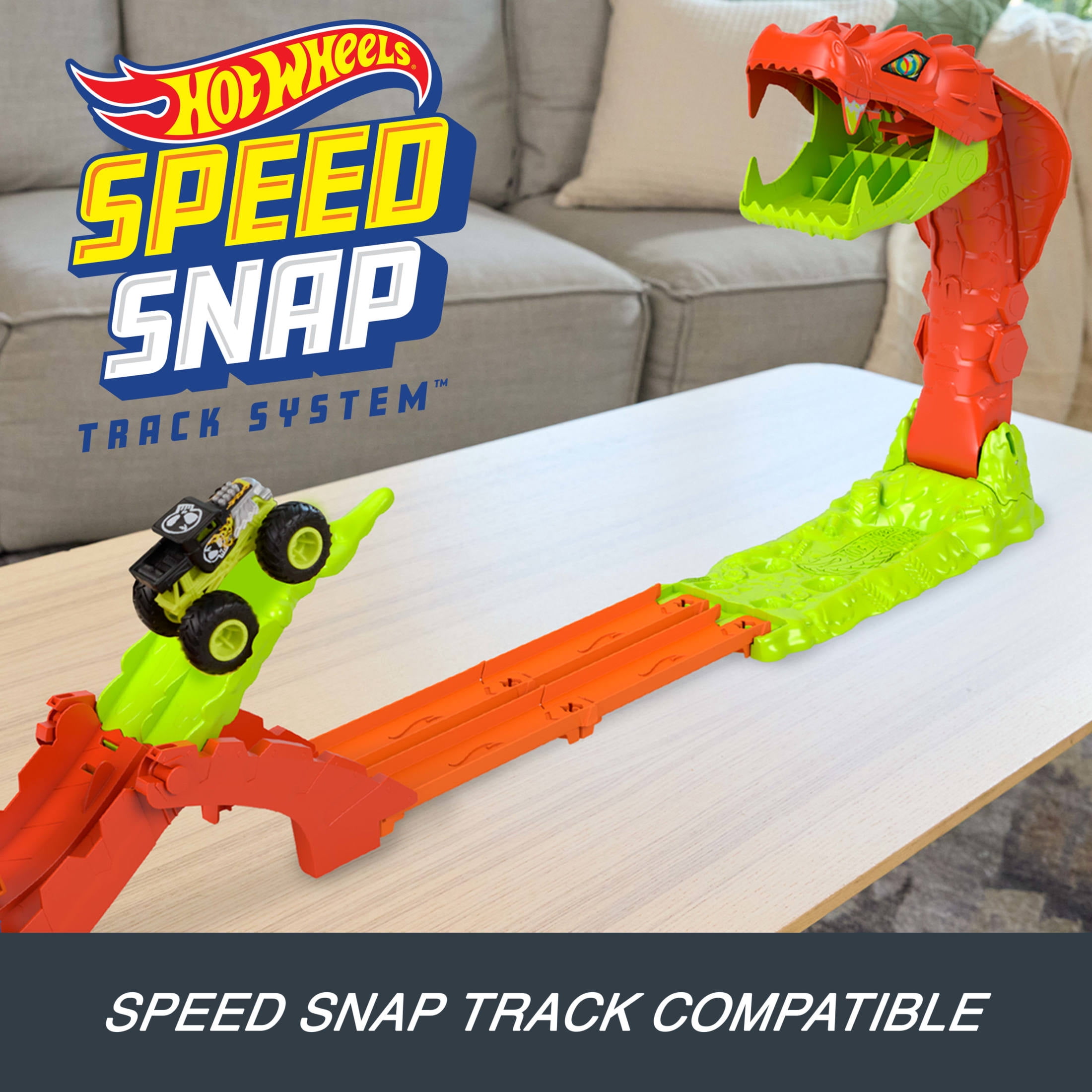 Hot Wheels Monster Trucks Snake Slam Takedown Playset with 1:64 Scale Bone Shaker Toy Vehicle