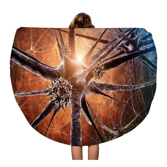 JSDART 60 inch Round Beach Towel Blanket Brain Viral Encephalitis 3D Immune Neuron Anatomy Meningitis Microscopic Travel Circle Circular Towels Mat Tapestry Beach Throw