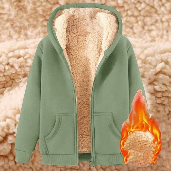 BODOAO Zip Up Hoodie Women Sherpa Lined Fleece Jacket Plus Size Weighted Cropped Sweatshirt Y2K Warm Coats with Pockets Fall Winter Casual Cozy Fuzzy Coats Sweatshirt Fall Winter Coat Light green L