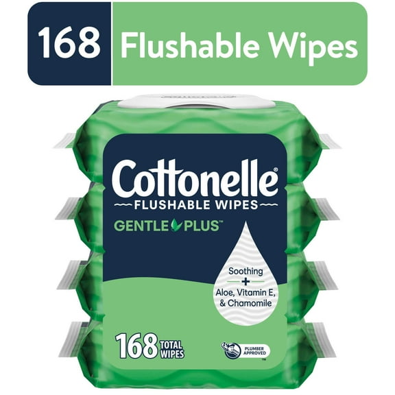 Cottonelle Gentle Plus Flushable Wet Wipes, 4 Flip-Top Packs
